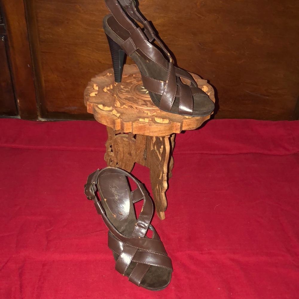 Shoes.  Open toe strap sandal with heels